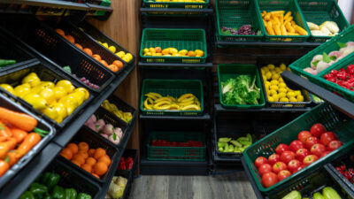 Fruit and vegetable shelving in the Shelving4Shops showroom