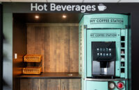 A photo of a stylish coffee station in a restaurant