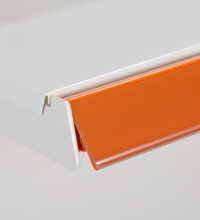 Orange plastic shelf edge strip photo