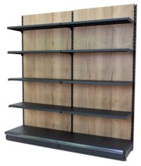 A photo of wood-backed retail shelving