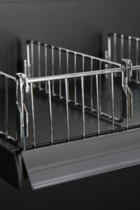 Photo of a chrome finish shelf divider