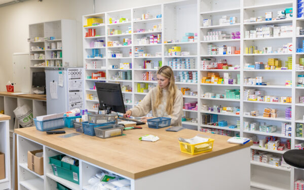 Dispensary shelving at work