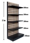 Slatwall Backed High End Bay Shelving - 2.1m High with 370mm Base Shelf and Choice of 300mm Upper Shelves